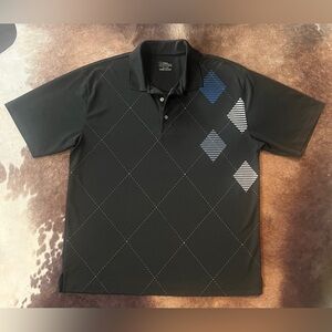 PGA Tour Men's Polo Shirt Black with Blue & White Diamond Accent~ XL